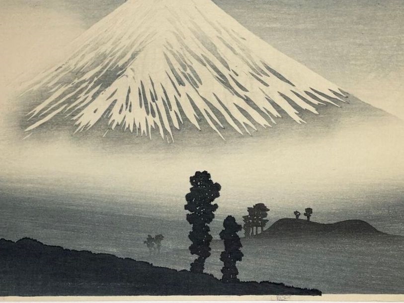 Artwork by Takahashi Shtei, Mount Fuji in the mist, Made of Print, o-tanzaku yoko-e