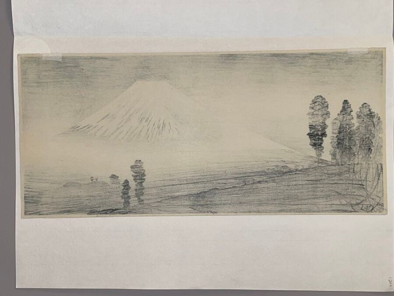 Artwork by Takahashi Shtei, Mount Fuji in the mist, Made of Print, o-tanzaku yoko-e