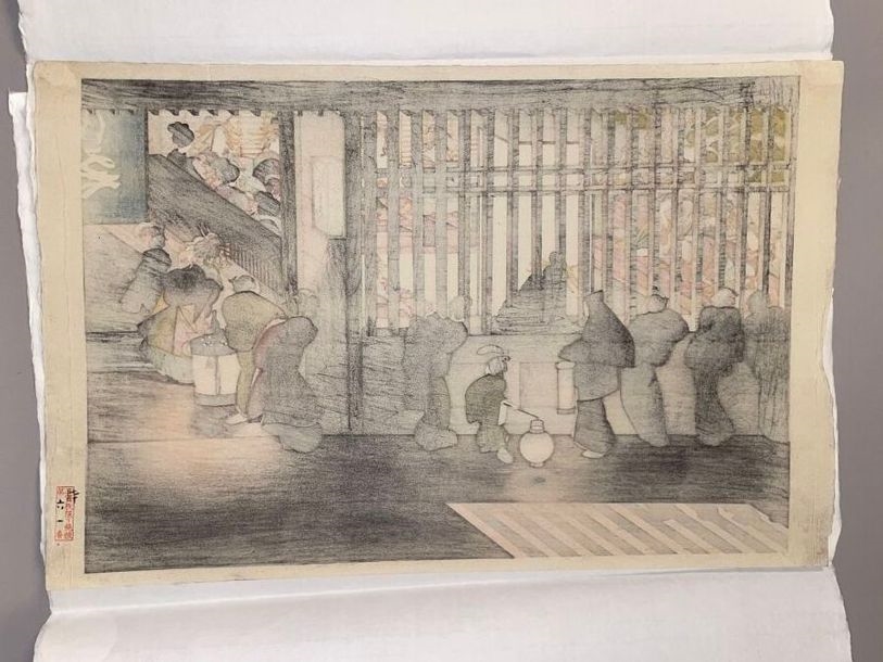 Artwork by Takahashi Shtei, Night Scene at Yoshiwara, Made of Print, dai oban yoko-e