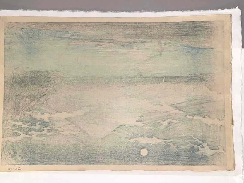 Artwork by Takahashi Shtei, from the Four Seasons of Mount Fuji series, Saiko plate (), Fuji seen from [Lake] Saiko, Made of Print, oban yoko-e