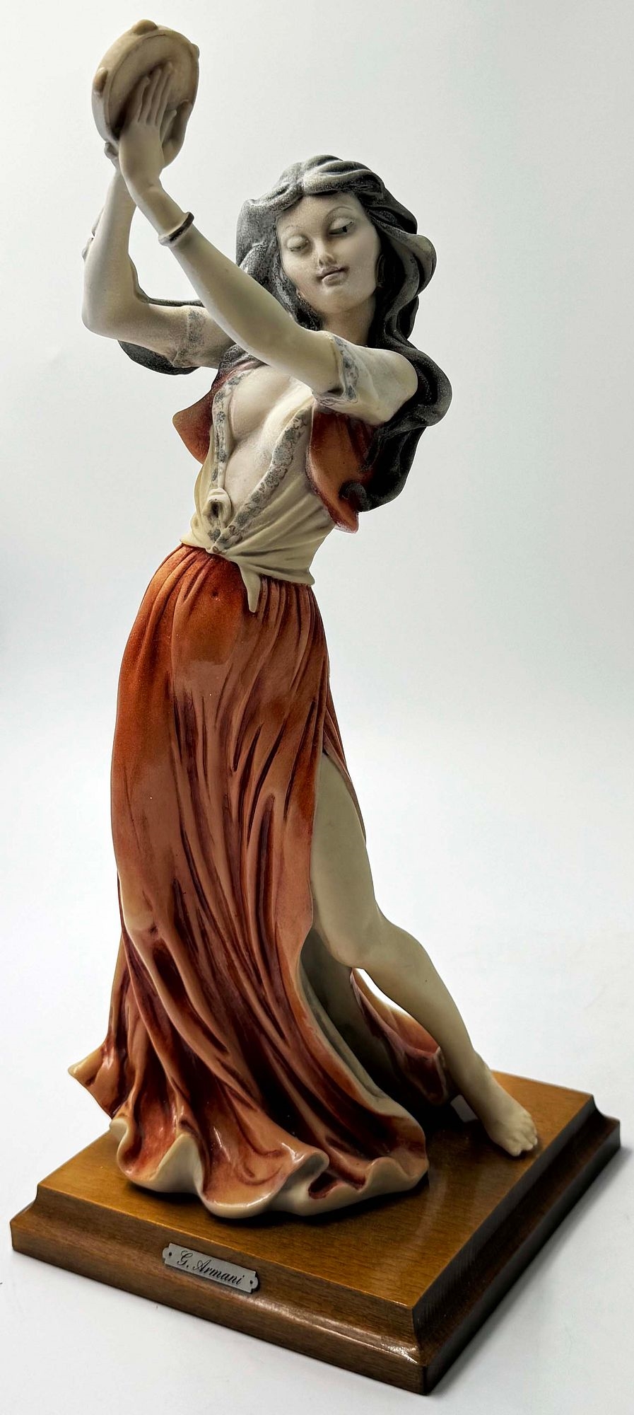 Artwork by Giuseppe Armani, A Rare Pair Of Italian Florence Capodimonte Giuseppe Armani's Gypsy Dancer & Guitarist Matt Hand Painted Porcelain Statues on Wooden bases. Signed by artist, Made of hand painted porcelain