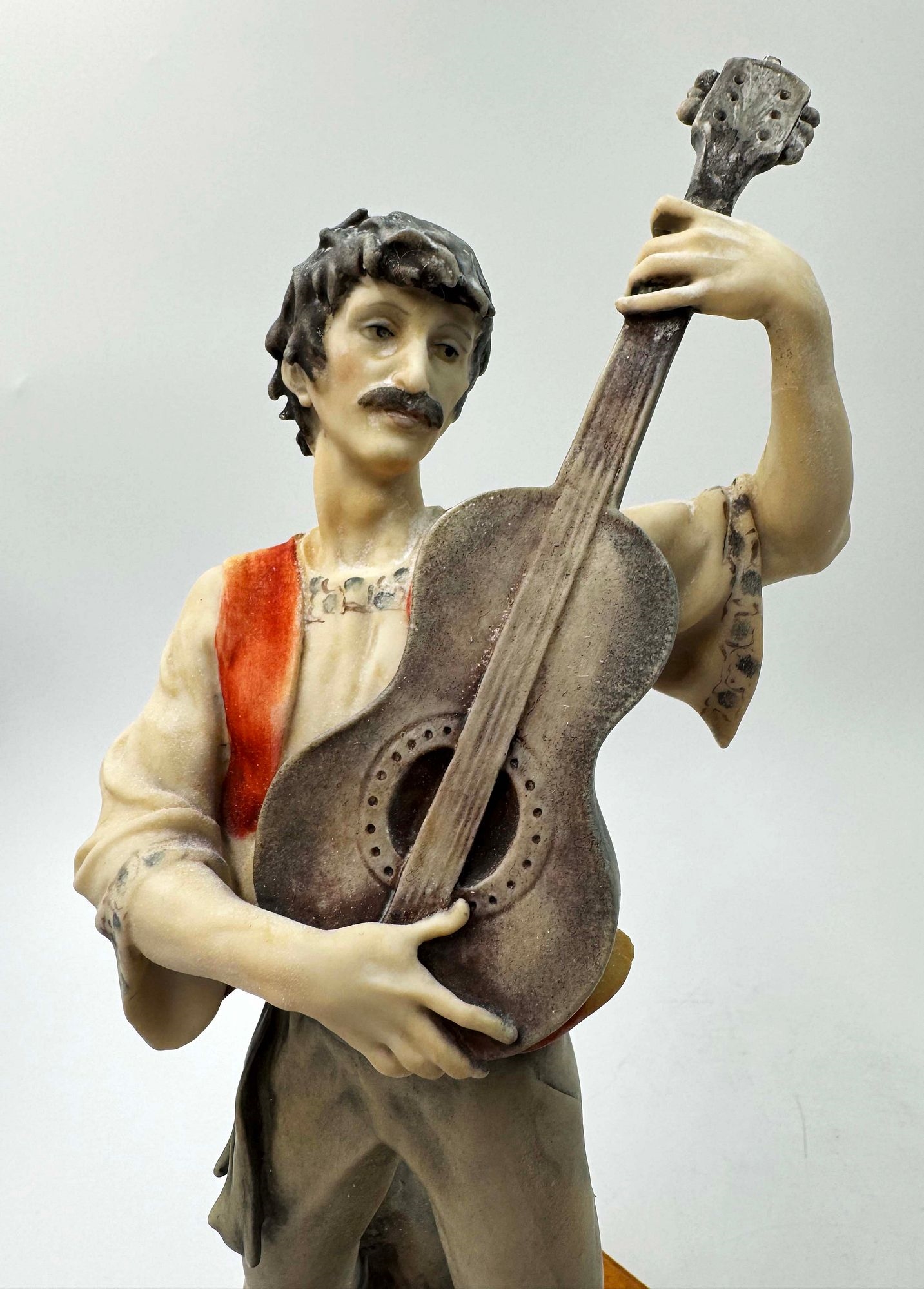 Artwork by Giuseppe Armani, A Rare Pair Of Italian Florence Capodimonte Giuseppe Armani's Gypsy Dancer & Guitarist Matt Hand Painted Porcelain Statues on Wooden bases. Signed by artist, Made of hand painted porcelain