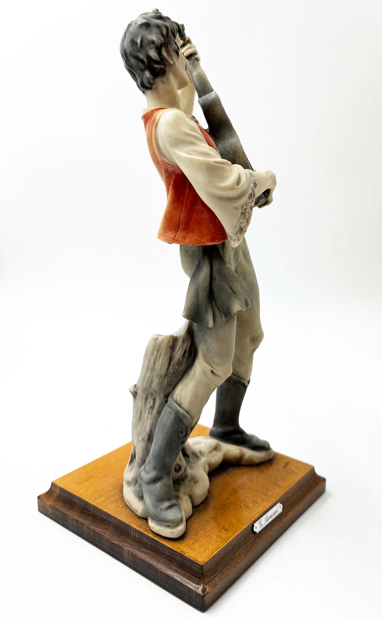 Artwork by Giuseppe Armani, A Rare Pair Of Italian Florence Capodimonte Giuseppe Armani's Gypsy Dancer & Guitarist Matt Hand Painted Porcelain Statues on Wooden bases. Signed by artist, Made of hand painted porcelain