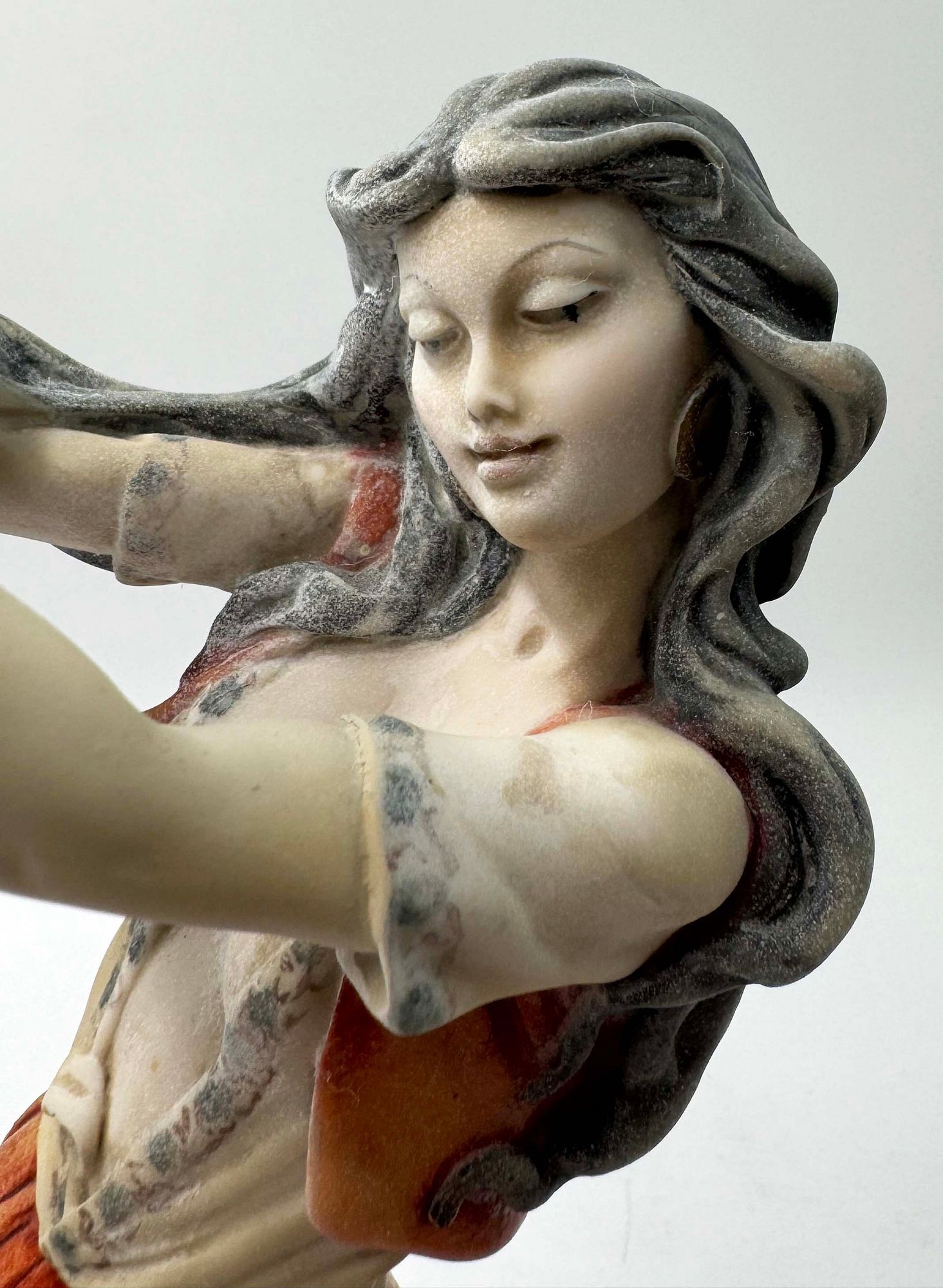 Artwork by Giuseppe Armani, A Rare Pair Of Italian Florence Capodimonte Giuseppe Armani's Gypsy Dancer & Guitarist Matt Hand Painted Porcelain Statues on Wooden bases. Signed by artist, Made of hand painted porcelain