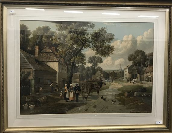 B. Cook | postman and figures on a town street with fowl in the ...