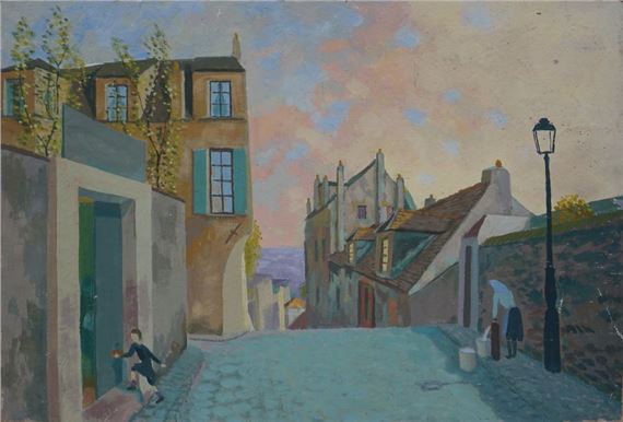 Rue animée by Robert Mahelin, dated on the back 1961