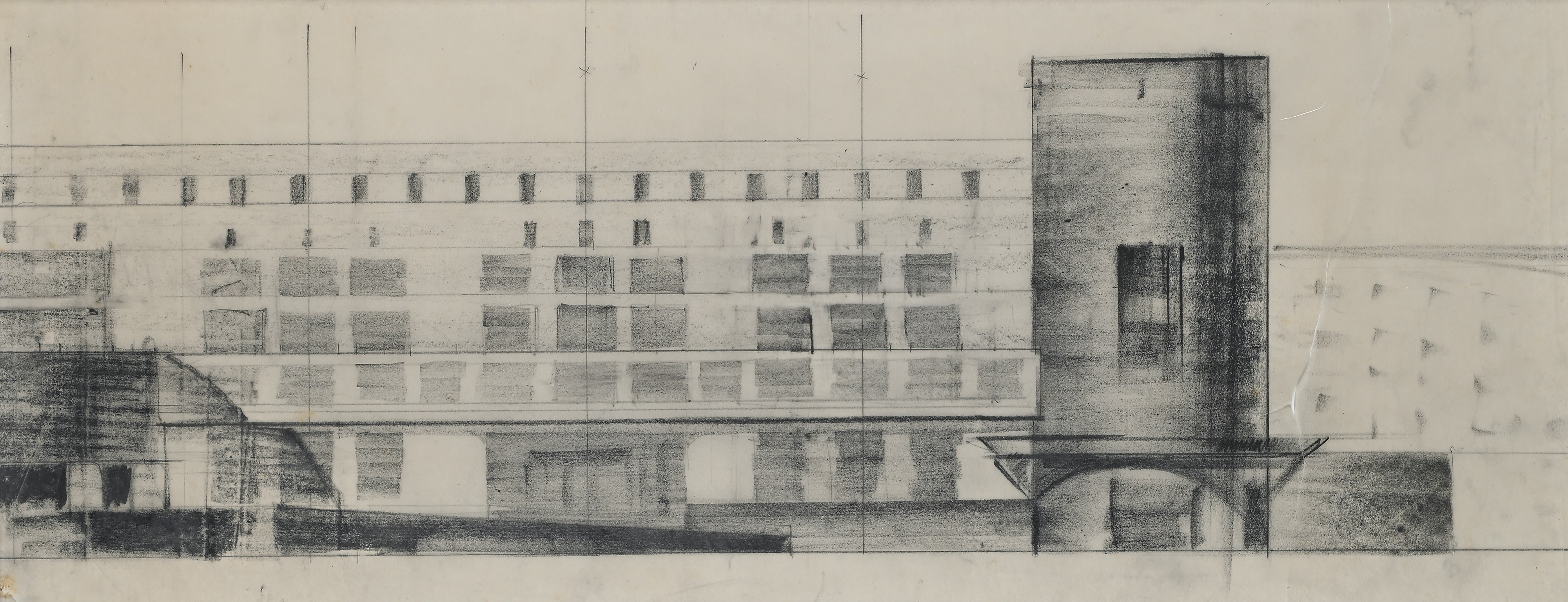 Artwork by Virgilio Marchi, Concorso per il Palazzo del Littorio a Roma, Made of matita e carboncino su carta