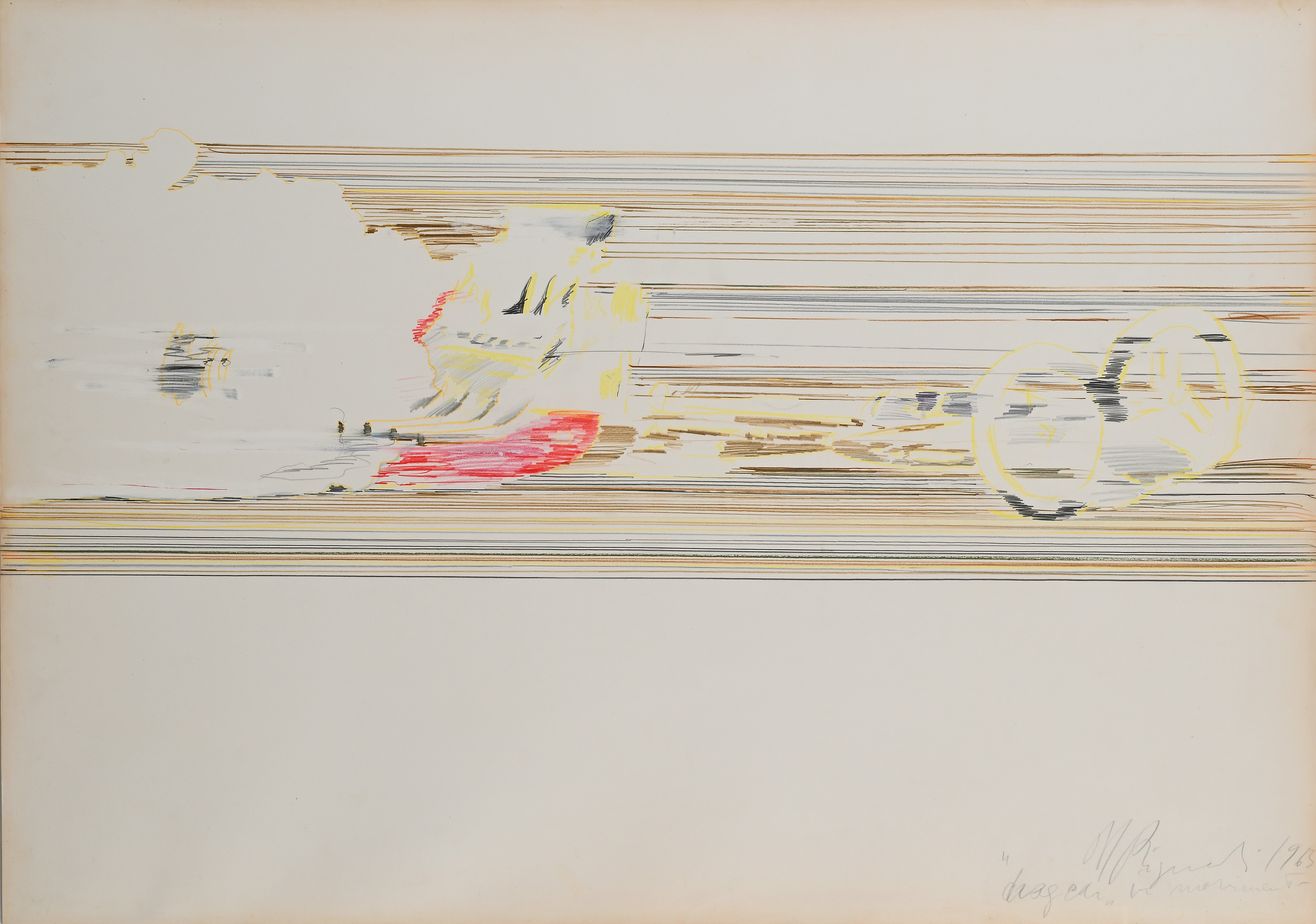 Artwork by Umberto Bignardi, Dragster in movimento, Made of tecnica mista su cartoncino
