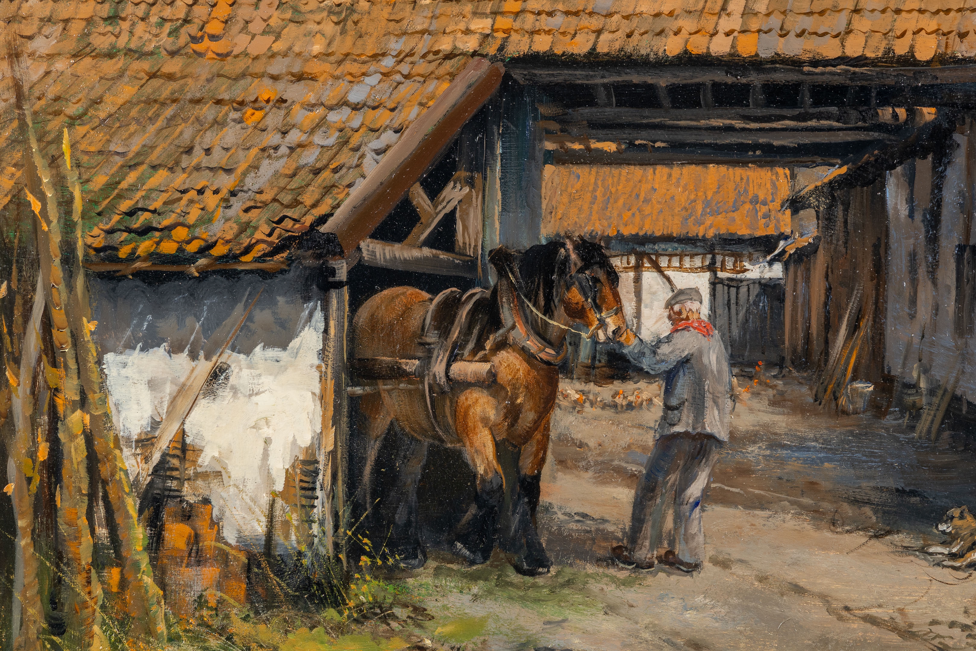 Leon Engelen | Farm with a Draft Horse, Farmhouse with Sheep | MutualArt