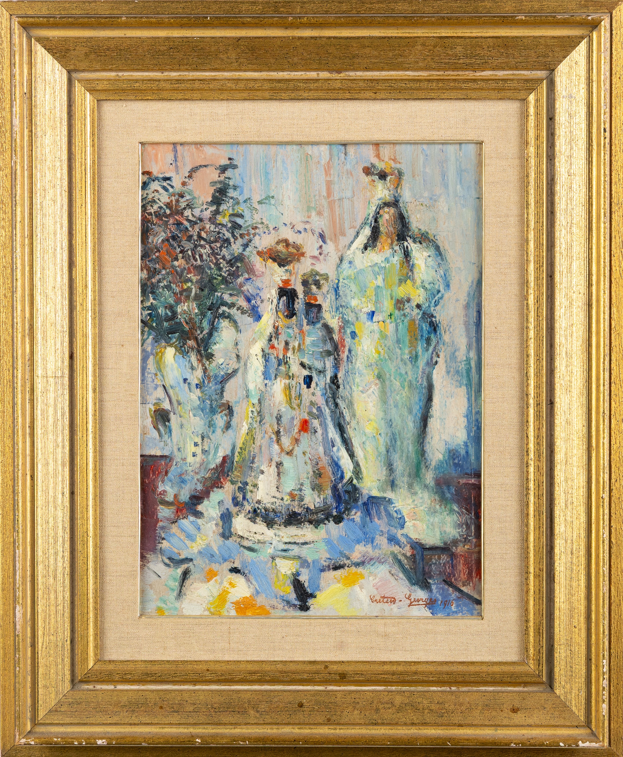 Artwork by Georges Creten, Still life with Madonna, Made of Oil on board