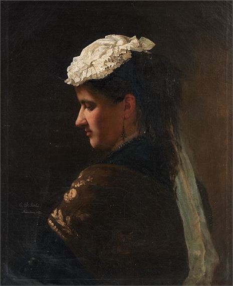 Huile sur toile: Jeune femme au bonnet blanc - Constantin Daniel Stahi