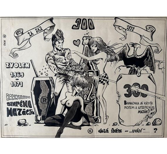 BANKOVKA MAZÁCTVA - BANKOVKA JE KRYTA POTEM A UTRPENÍM MAZÁKŮ - LÍCOVÁ STRANA by Kaja Saudek, 1970