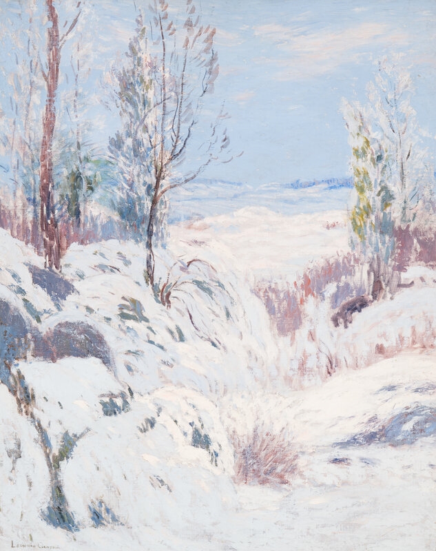 Artwork by Leonard Ochtman, 
Cos Cob Winter, Made of oil on canvas