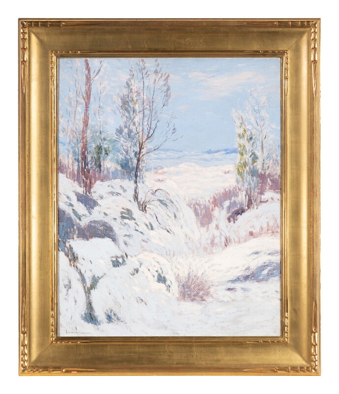 Artwork by Leonard Ochtman, 
Cos Cob Winter, Made of oil on canvas