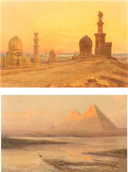 Tombeaux des Kalifes and Les Pyramides à Soleil Levant (a pair of works) - Paul Dominique Philippoteaux