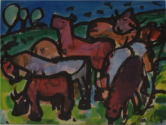 Kudde koeien en paarden - Engelbert L'Hoëst