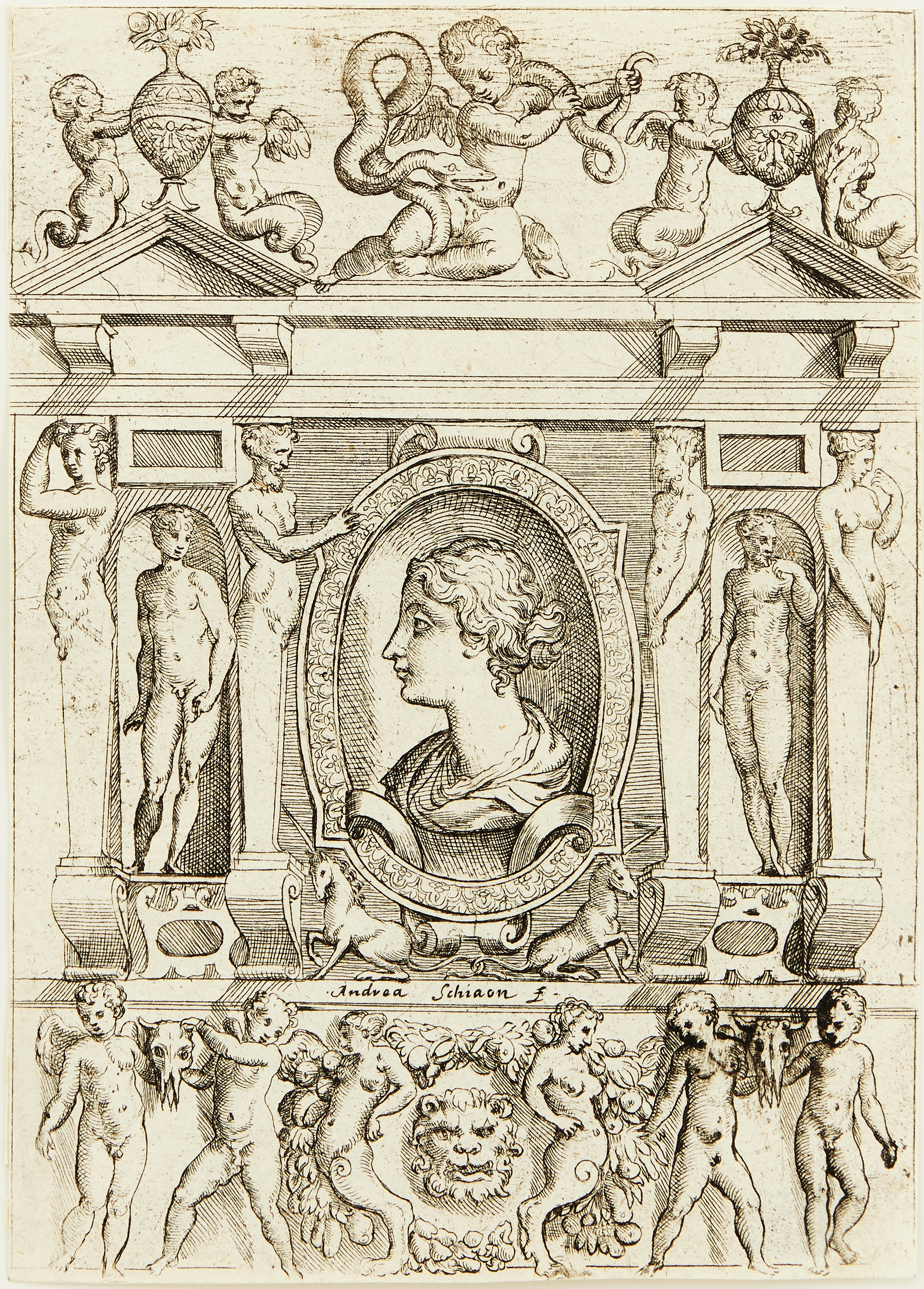 Artwork by Battista dell'Angelo del Moro, Italy 1512-1573. "Bust of a Woman in Profile Facing Left, Made of Etching on laid paper