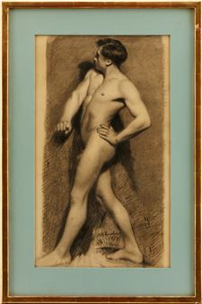 1842-1934. Mansstudie. Signerad och daterad Nils Forsberg 1874 Paris. Blyerts - Nils Forsberg