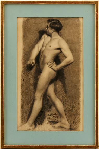 1842-1934. Mansstudie. Signerad och daterad Nils Forsberg 1874 Paris. Blyerts - Nils Forsberg