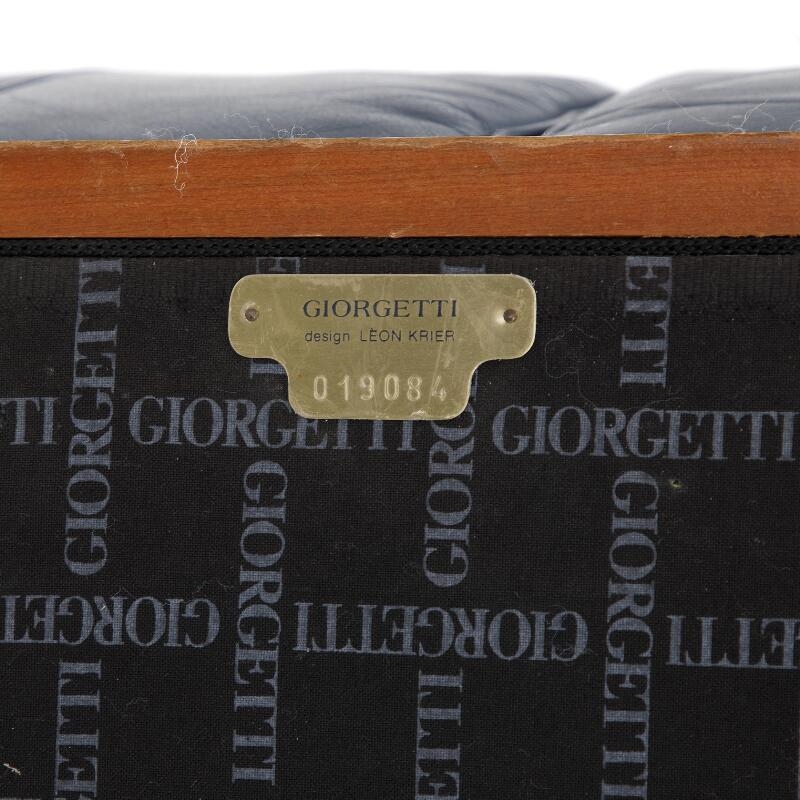 Artwork by Léon Krier, Aries, Made of cherry wood frame. Seat, sides and back upholstered with blue leather