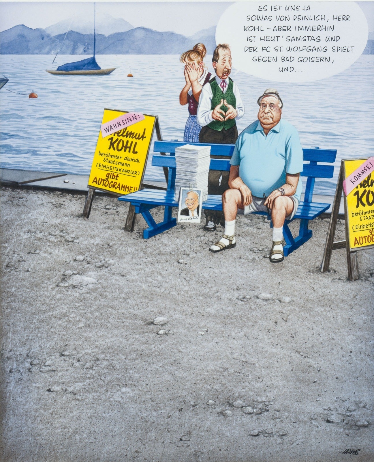 Artwork by Gerhard Haderer, COLLECTION OF 26 CARICATURES FOR THE MAGAZINE 'STERN' (INCLUDING 1 DRAWING), Made of Colour serigraphs, 1 collage, 1 pencil drawing