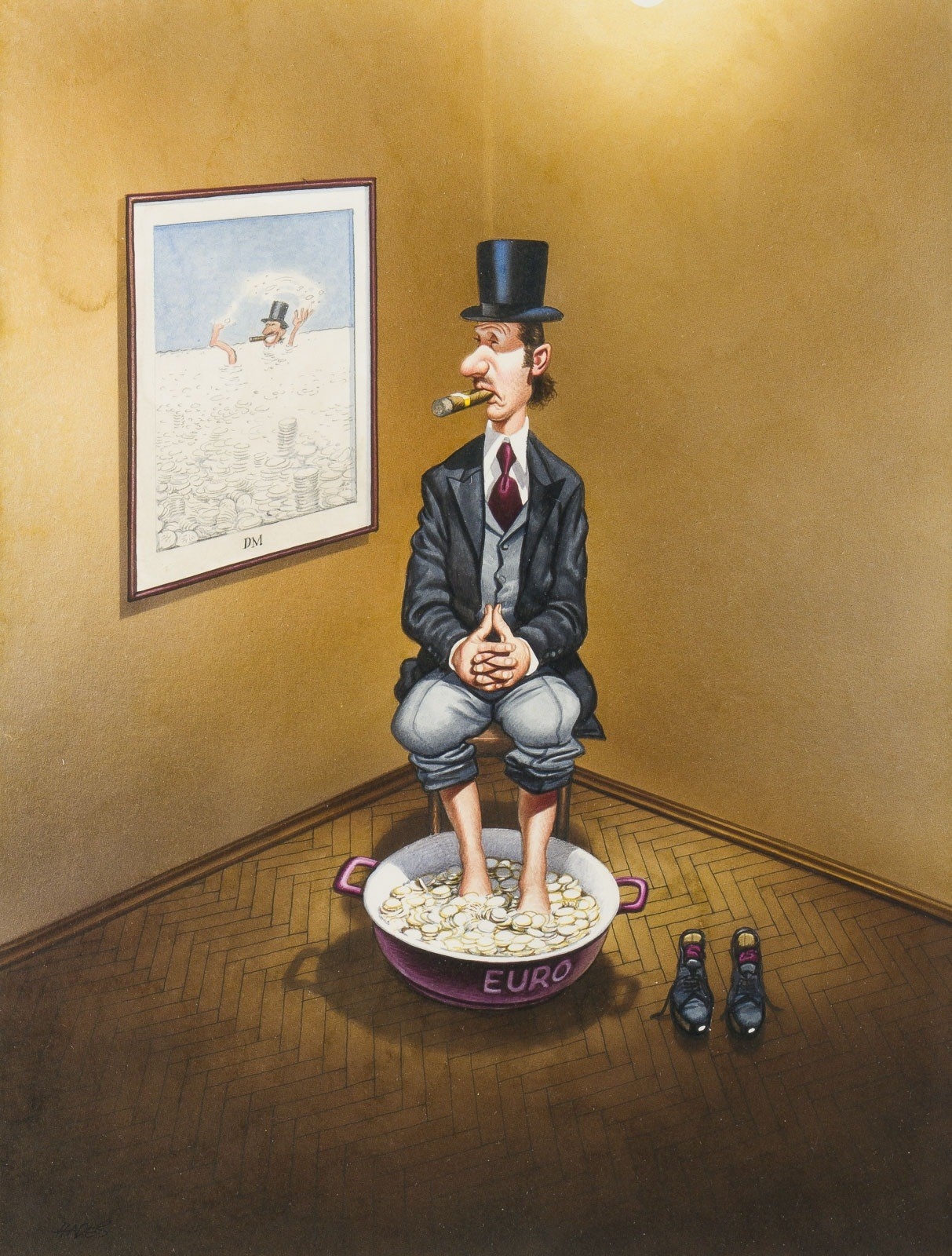 Artwork by Gerhard Haderer, COLLECTION OF 26 CARICATURES FOR THE MAGAZINE 'STERN' (INCLUDING 1 DRAWING), Made of Colour serigraphs, 1 collage, 1 pencil drawing