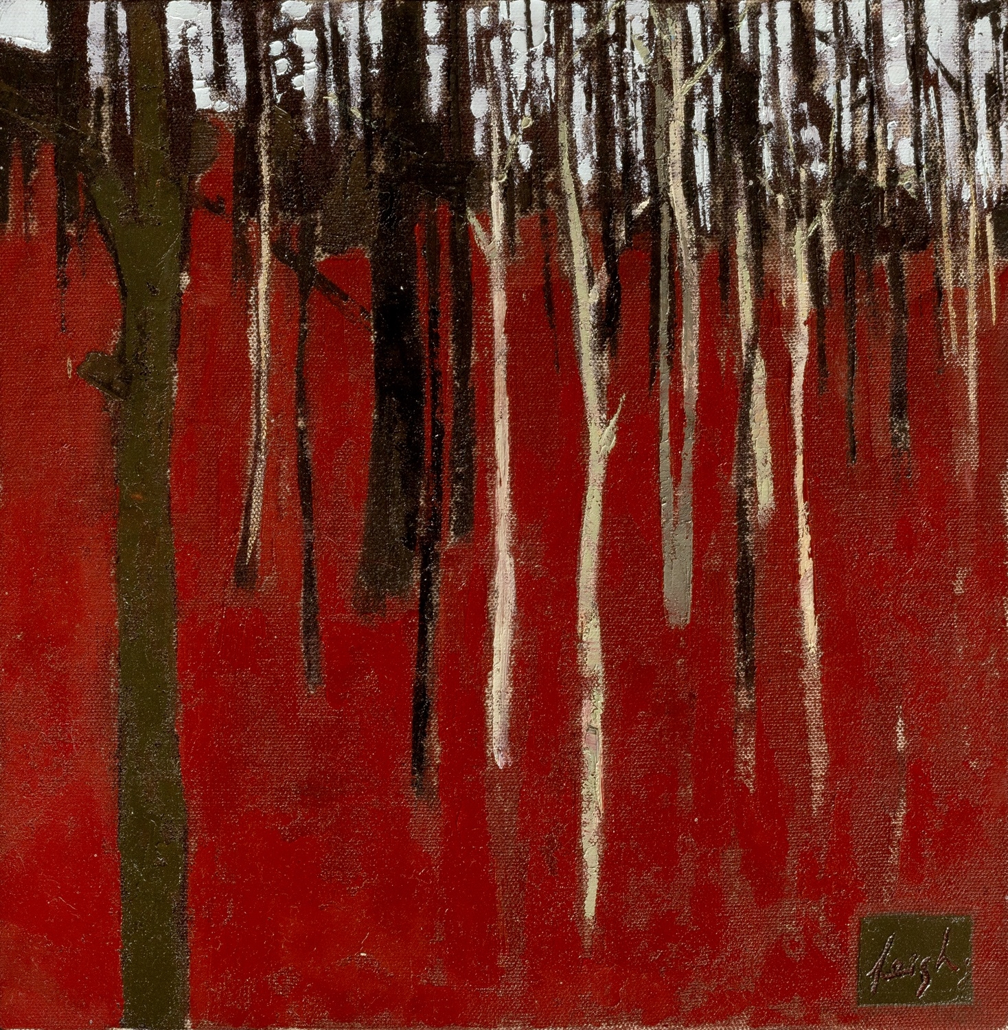 Artwork by Leigh Davis, Woodland, Made of oil on canvas laid onto board