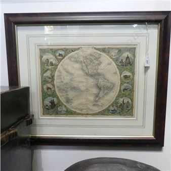 MID 19thC HAND COLOURED LITHOGRAPH OF WESTERN HEMISHERE - John Tallis