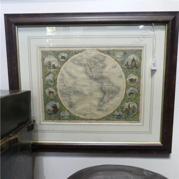 MID 19thC HAND COLOURED LITHOGRAPH OF WESTERN HEMISHERE - John Tallis