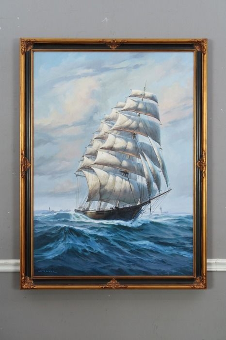 Artwork by James Mitchell, "Down East Clipper 'Henry B. Hyde' Departing Portland, Maine", Made of Oil on Stretched Canvas