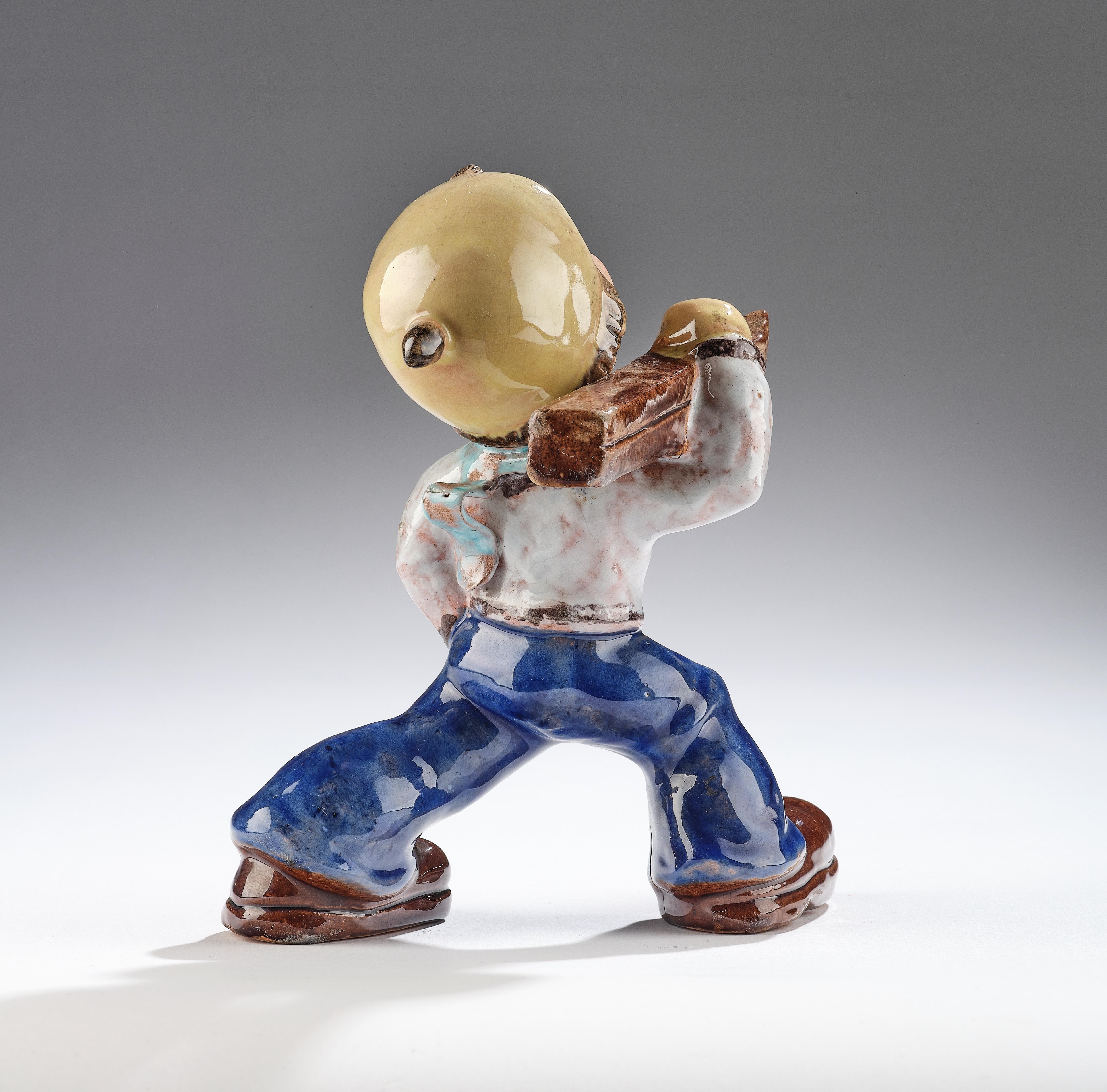 Artwork by Walter Bosse, a skier, Made of red-bodied ceramic, partly with polychrome glazes