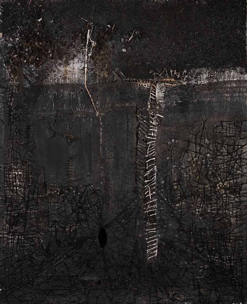 Artwork by James Robinson, untitled, Made of acrylic on found materials on canvas