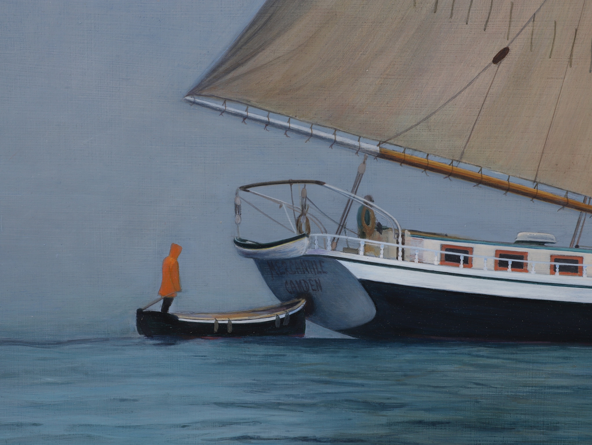 Artwork by Bertil Whyman, Schooner Mercantile, Captain Williamson, Made of oil on panel