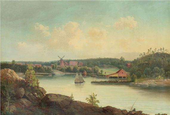 Rivierlandschap met vissers - Carl Halber