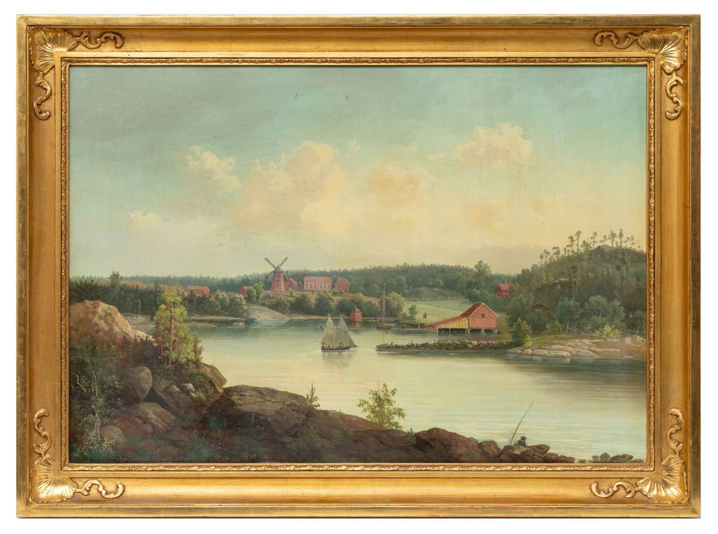 Artwork by Carl Halber, Rivierlandschap met vissers, Made of olieverf op doek