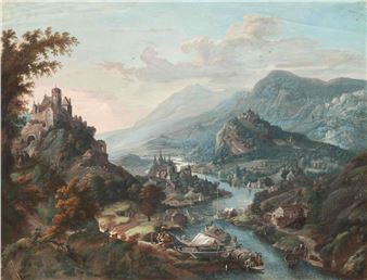 Berglandschap met de meanderende Rijn - Willem Troost I