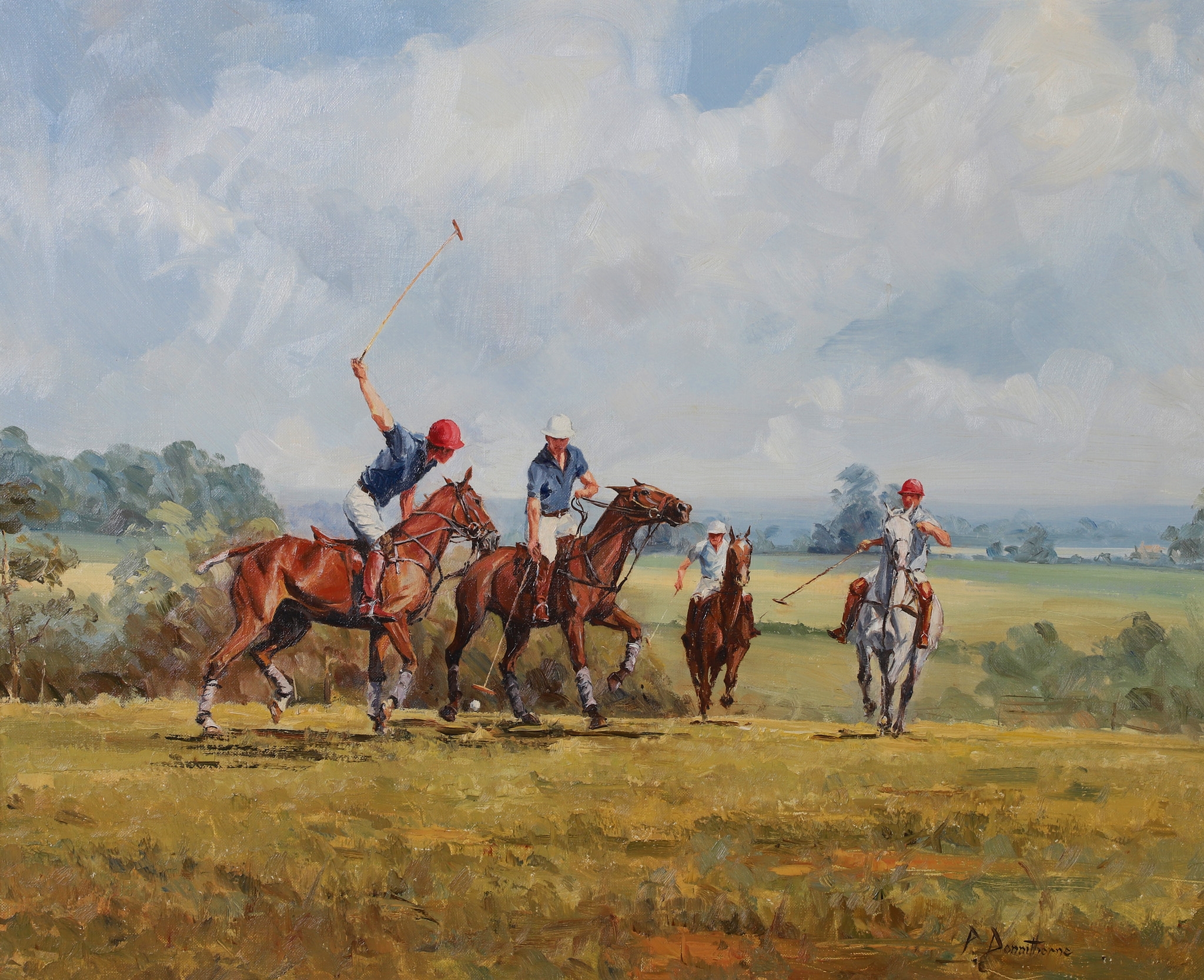 Artwork by Peter Donnithorne, Polo, Cirencester Park, Made of oil on canvas