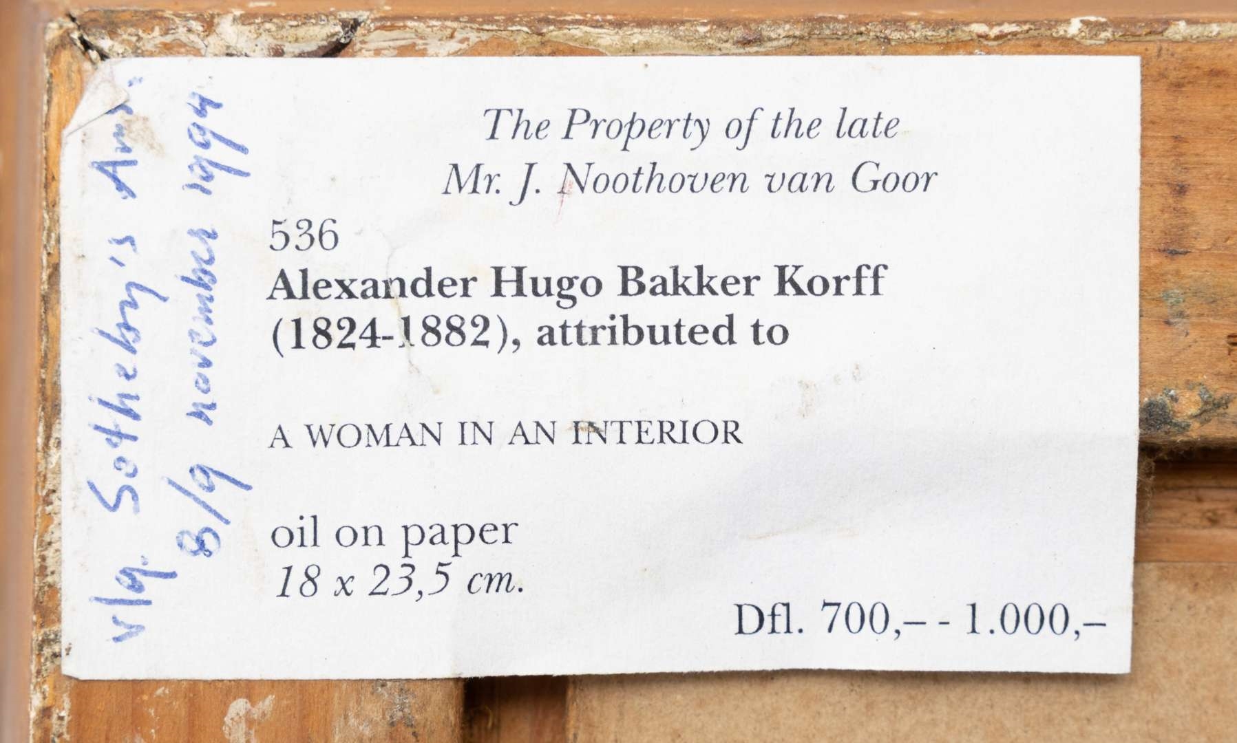 Artwork by Alexander Hugo Bakker Korff, Vrouw kijkend uit het raam in een rommelig interieur, Made of oil on thick paper,