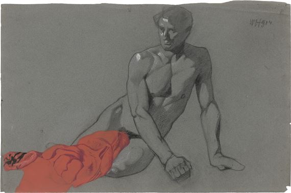 Akt mit rotem Tuch - Julius Walter Hammer