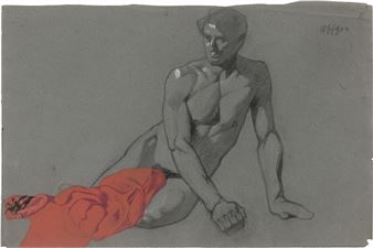 Akt mit rotem Tuch - Julius Walter Hammer