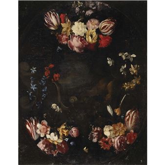 Paisaje con orla de flores - Daniel Seghers