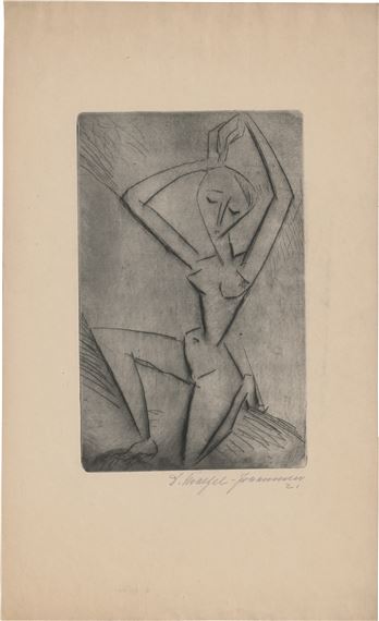 Kniender weiblicher Akt mit erhobenen Armen by Dorothea Maetzel-Johannsen, 1921