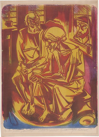 Bauern im nächtlichen Gewitter by Peter August Böckstiegel, 1920