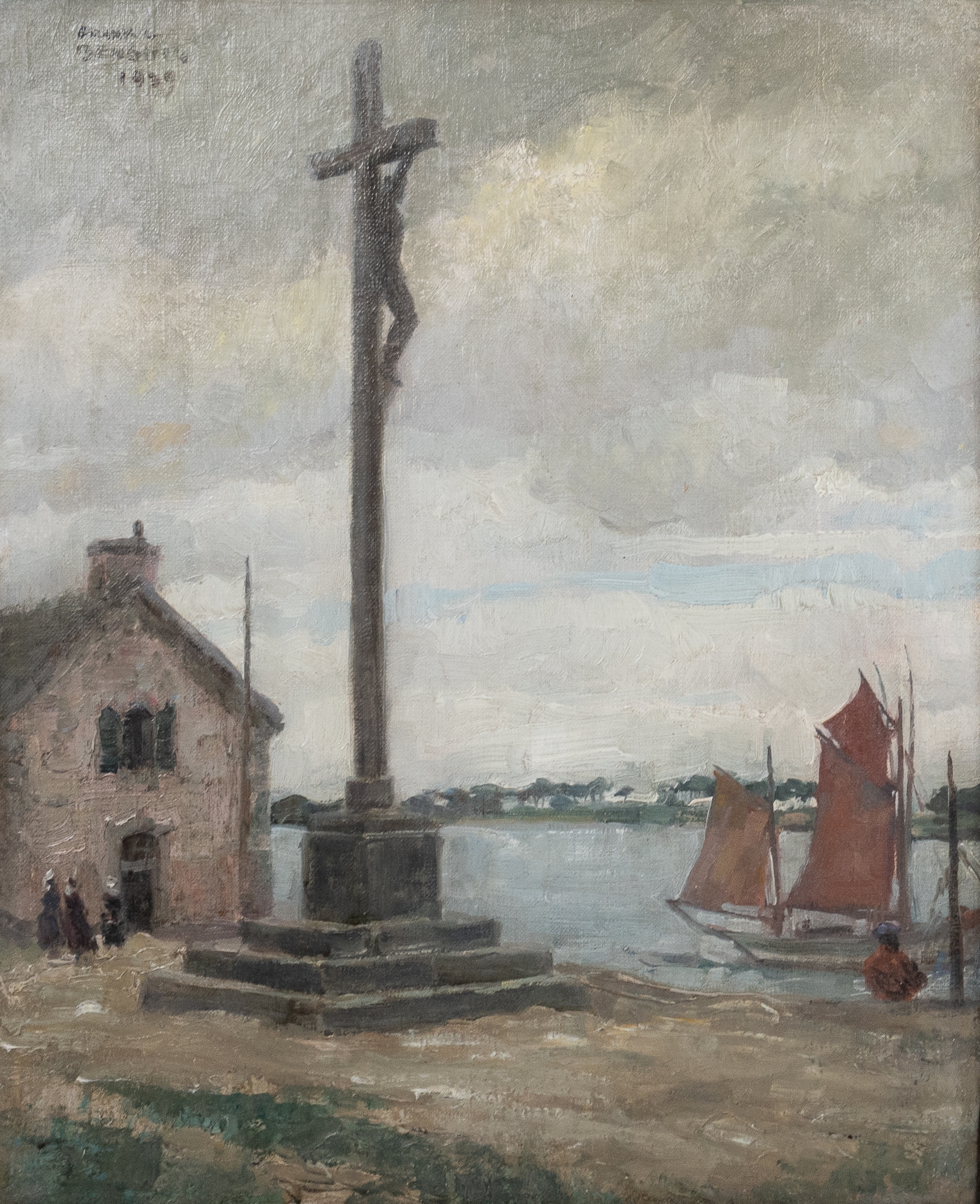 Frank Bensing | Crucifix et voiliers rouges | MutualArt