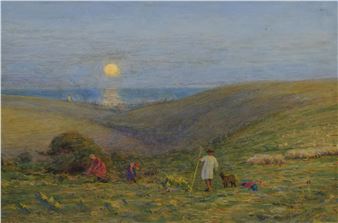 A shepherd and figures on a clifftop - Alfred Fitzwalter Grace