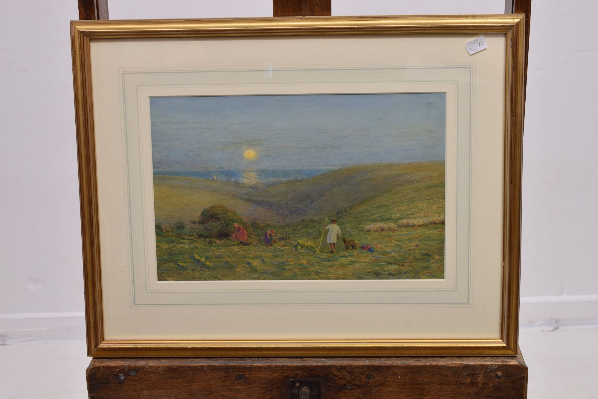 Artwork by Alfred Fitzwalter Grace, A shepherd and figures on a clifftop, Made of watercolour