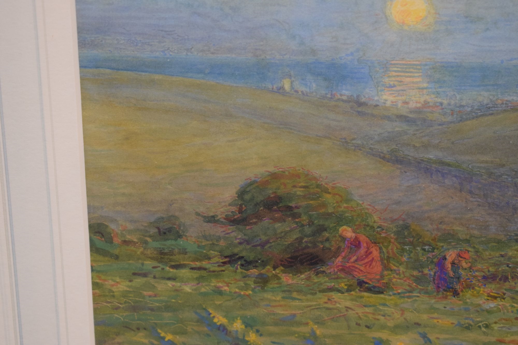 Artwork by Alfred Fitzwalter Grace, A shepherd and figures on a clifftop, Made of watercolour