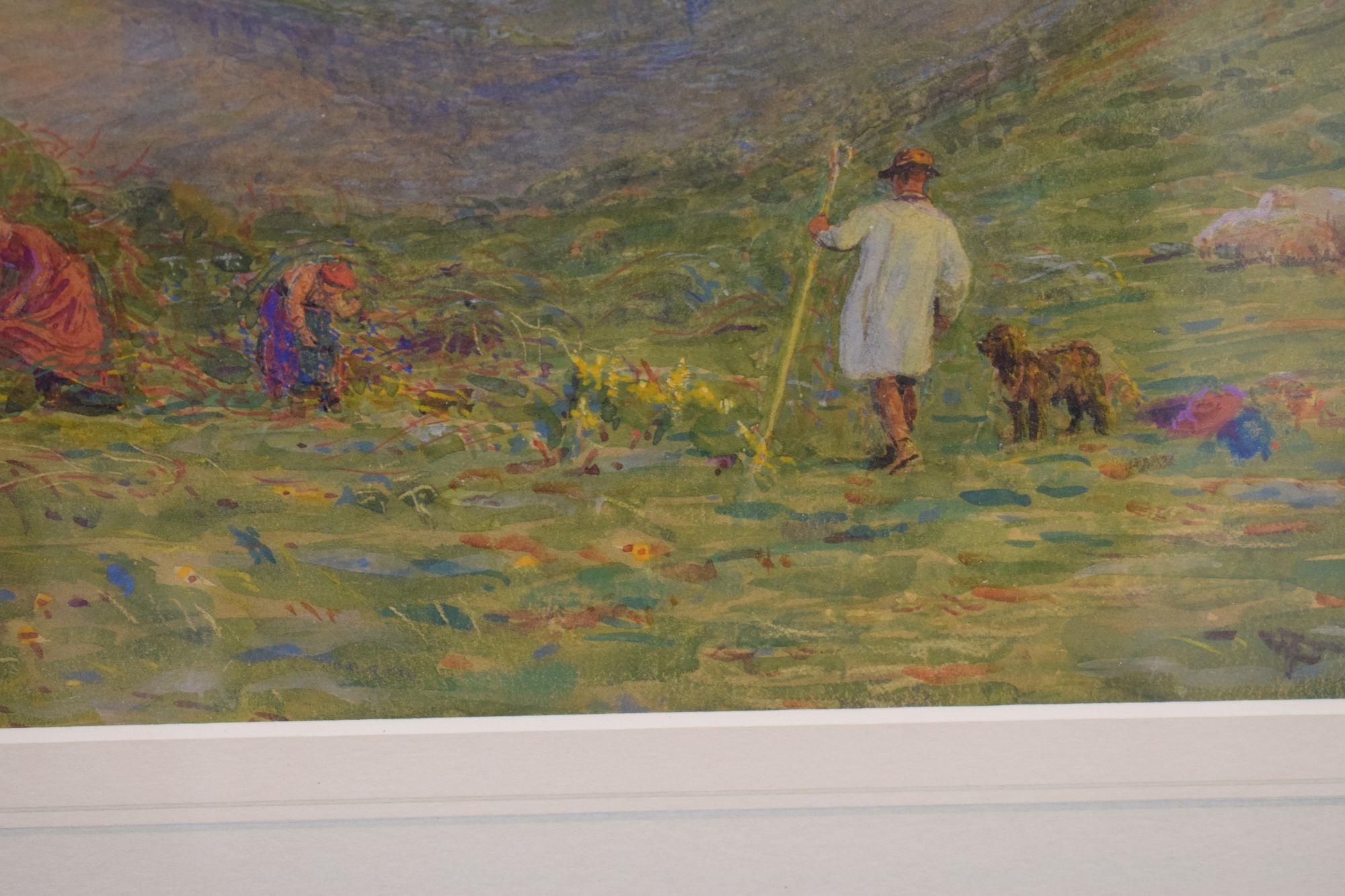 Artwork by Alfred Fitzwalter Grace, A shepherd and figures on a clifftop, Made of watercolour