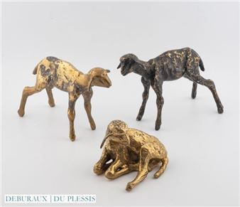 Series of three lambs in gilded and patinated bronze - Jean Pierre Nicolini