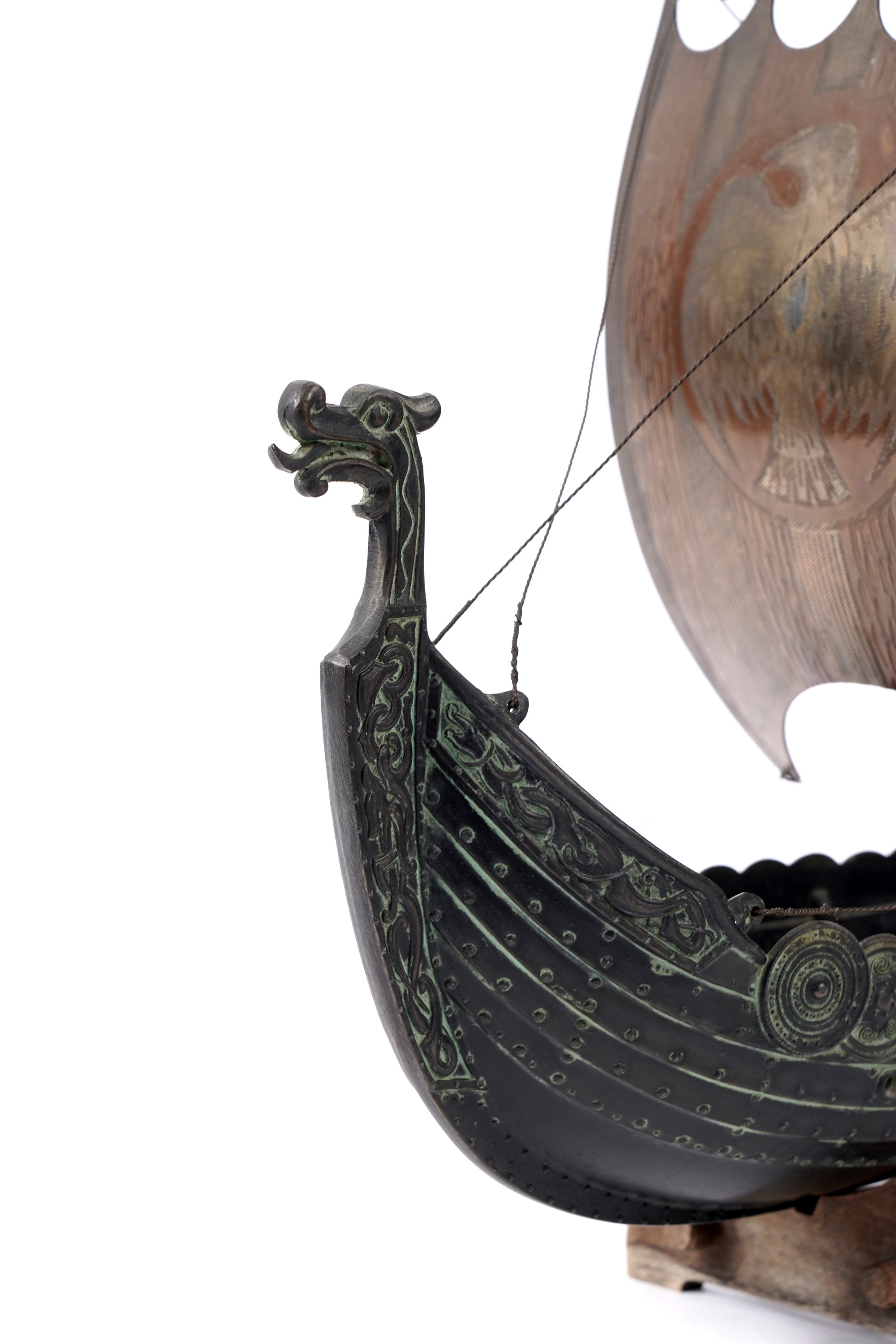 Artwork by Edward Aagaard, A cast bronze Edward Aagaard style model of a Viking longboat, Made of cast bronze